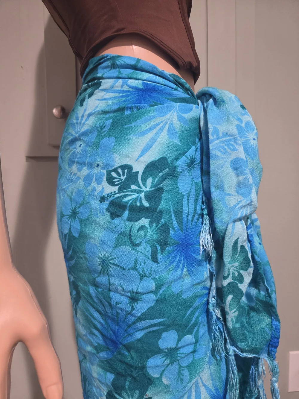 Hibiscus Collection Hawaii Blue Tropical Floral Rayon Sarong Wrap Pareo
